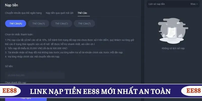 Dùng link nạp tiền EE88 mới nhất để đảm bảo an toàn giao dịch 